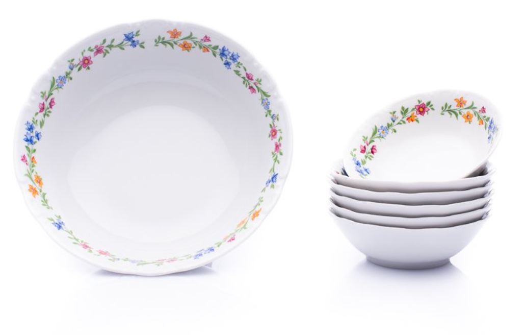 Kompotová souprava, český porcelán, Constance, květinový pás